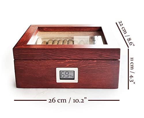 Shark Anatolia Mezmob Masif Yerli Sedir Ağacı Humidor Puro Kutusu Camlı 2 Bölmeli Dijital