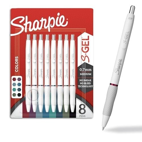 SHARPIE S-Jel Kalemler, Moda Varil Jel Kalemler, İnci Beyaz Gövde, Orta (0,7 mm) Nokta, Kalın Mürekkep Renkleri, 8 Adet