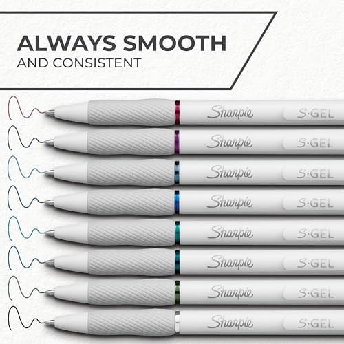 SHARPIE S-Jel Kalemler, Moda Varil Jel Kalemler, İnci Beyaz Gövde, Orta (0,7 mm) Nokta, Kalın Mürekkep Renkleri, 8 Adet