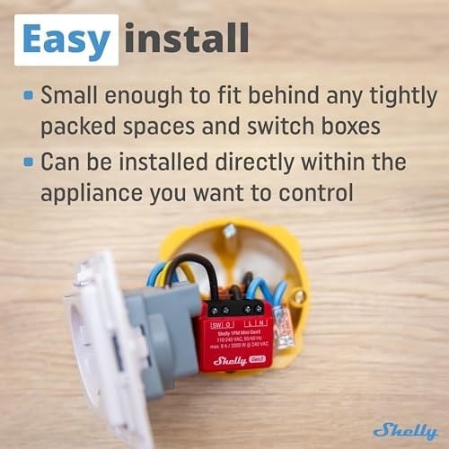 Shelly 1PM Mini Gen3 | WLAN akıllı röle şalteri | 1 kanal 8A | akım ölçümü | sıva altı ışık şalteri | Alexa ve Google Home | ev otomasyonu | iOS Android uygulaması | Hub gerektirmez