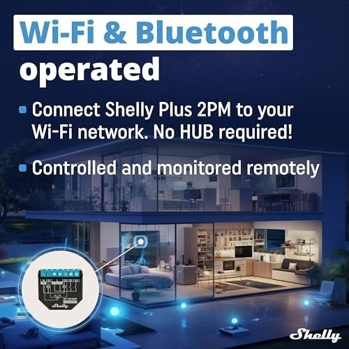 Shelly Plus 2PM, Wi-Fi ve Bluetooth 2 kanallı akıllı röle şalteri, güç ölçümü, ev otomasyonu, panjur uzaktan kumanda, Alexa ve Google Home, iOS Android uygulaması (2li paket)