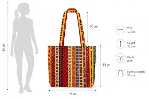 Shopexxtra Anadolu Kilim Desenli Kadın Tote Bag – Keten Omuz Çantası, Geniş Hacimli Günlük Kullanım & Alışveriş Çantası, 40x35x8 cm
