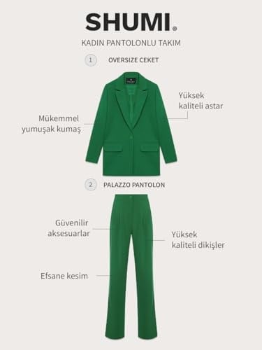 SHUMI Kadın Takım Elbise 2 Parça Oversize Tek Düğmeli Ceket Ofis İş Pantolonu, Rahat Kalıp ve kaliteli pamuk karışım polyester kumaş