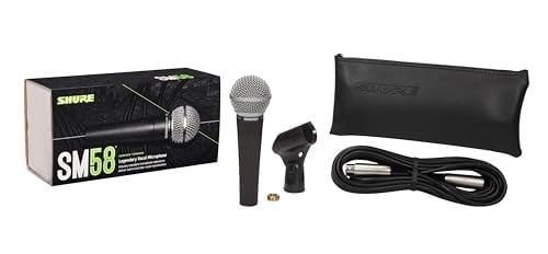 Shure SM58 Kardiyot Dinamik Vokal Mikrofonu, 25 XLR Kablo, Pnömatik Şok Montajı, Dahili Pop Filtreli Küre Örgü Izgara, A25D Mikrofon Klipsi, Saklama Çantası, 3-pin XLR Konnektör (SM58-CN)