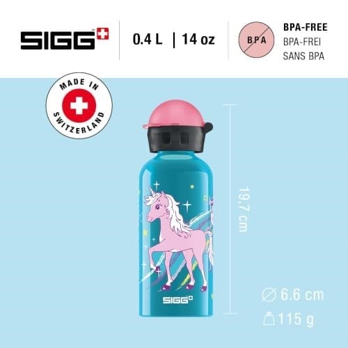 Sigg Alüminyum çocuk içecek şişesi – KBT Bella Unicorn – sızdırmaz – tüy kadar hafif – BPA içermez – iklim açısından zararsız sertifikalı – açık mavi – 0,4 l