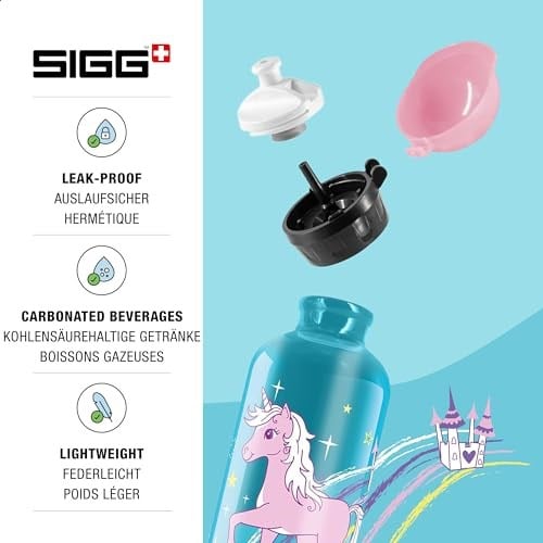 Sigg Alüminyum çocuk içecek şişesi – KBT Bella Unicorn – sızdırmaz – tüy kadar hafif – BPA içermez – iklim açısından zararsız sertifikalı – açık mavi – 0,4 l