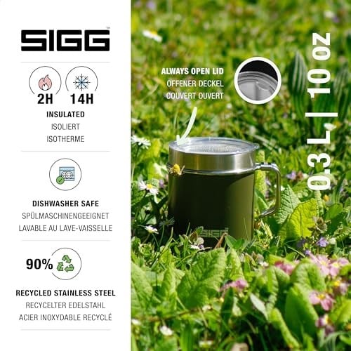 SIGG - Camp termos bardak – Travel Mug Roasted Green – Tritan kapaklı – bulaşık makinesinde yıkanabilir – kulplu – BPA içermez – yalıtımlı bardak çift cidarlı – beyaz – 0,36 l