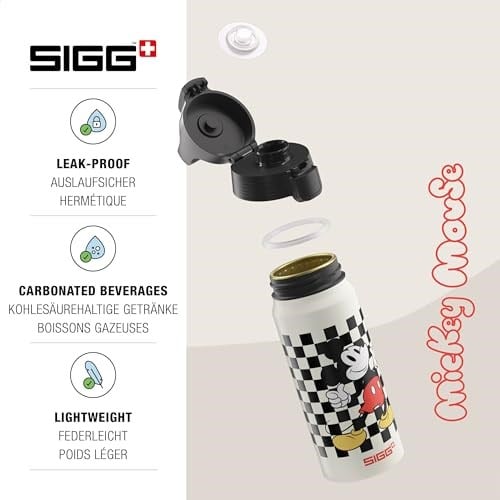 SIGG - WMB One Mickey Retro alüminyum içecek şişesi, gazlı içecekler için uygundur, sızdırmaz, tüy kadar hafif, BPA içermez, iklime zarar vermez, ekrü sertifikalı, 0,6 l