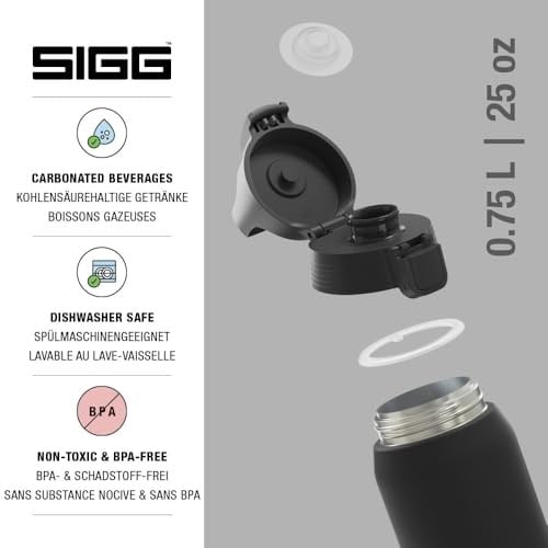 SIGG - Yalıtımlı içecek şişesi – Shield Therm One Black – gazlı içecekler için uygundur – sızdırmaz, bulaşık makinesinde yıkanabilir – BPA içermez –%90 geri dönüştür