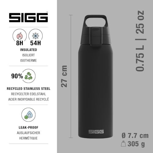 SIGG - Yalıtımlı içecek şişesi – Shield Therm One Black – gazlı içecekler için uygundur – sızdırmaz, bulaşık makinesinde yıkanabilir – BPA içermez –%90 geri dönüştür