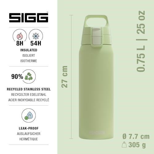 SIGG - Yalıtımlı içecek şişesi – Shield Therm One Eco Green – gazlı içecekler için uygundur – sızdırmaz, bulaşık makinesinde yıkanabilir – BPA içermez –%90 geri dönüştürülmüş paslanmaz çelik – yeşil