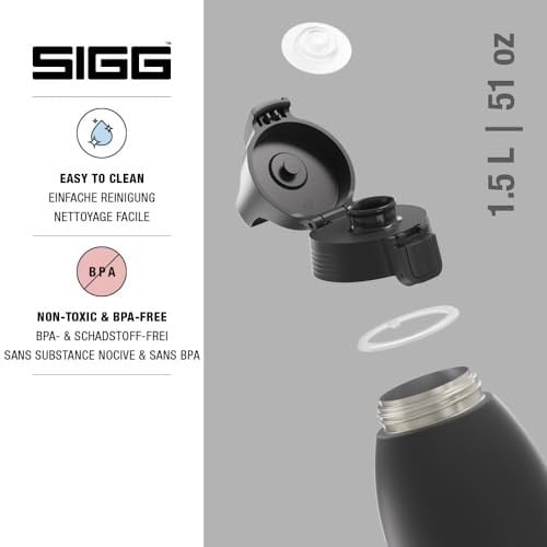 SIGG - Yalıtımlı içecek şişesi – termos Shield Therm One Black – gazlı içecekler – sızdırmaz – bulaşık makinesinde yıkanabilir – BPA içermez –%90 geri dönüştürülmüş paslanmaz çelik – siyah – 1,5 l