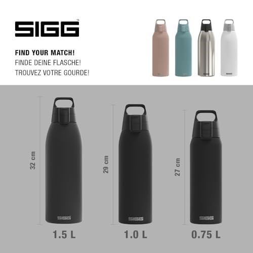 SIGG - Yalıtımlı içecek şişesi – termos Shield Therm One Black – gazlı içecekler – sızdırmaz – bulaşık makinesinde yıkanabilir – BPA içermez –%90 geri dönüştürülmüş paslanmaz çelik – siyah – 1,5 l