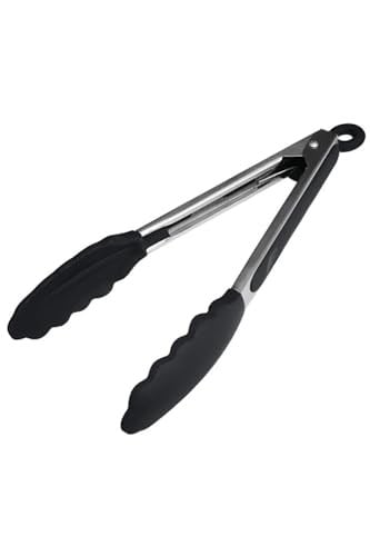 Silikon Uçlu Metal Maşa, 23 cm, Siyah, BPA Free, Yanmaz Yapışmaz Kaplama, Ergonomik Tasarım, Mutfak ve Mangal İçin
