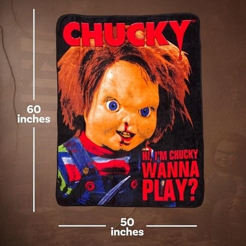 Silver Buffalo Çocuk Oyunu Chucky Wanna Play Polar Battaniye - 132 x 150 cm | Korku Hayranları için Yumuşak ve Rahat Battaniye