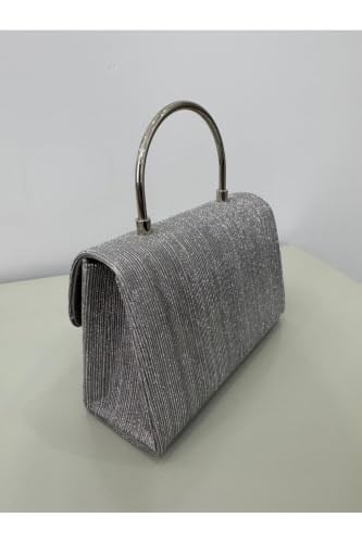 Silver Işıltılı Clutch Abiye Çanta