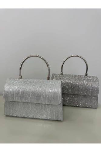 Silver Işıltılı Clutch Abiye Çanta