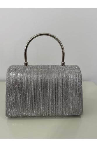 Silver Işıltılı Clutch Abiye Çanta
