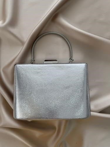 Silver Taşlı Metal Kulplu Abiye Çanta