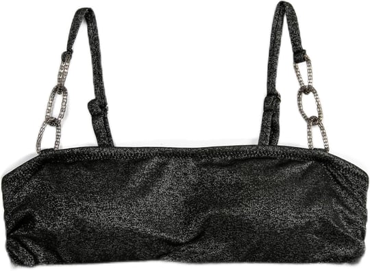Simli Bikini Üstü Metal Aksesuar Detaylı Askılı Kaplı