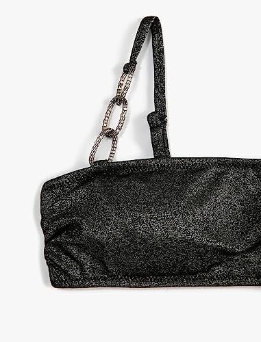 Simli Bikini Üstü Metal Aksesuar Detaylı Askılı Kaplı