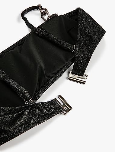Simli Bikini Üstü Metal Aksesuar Detaylı Askılı Kaplı