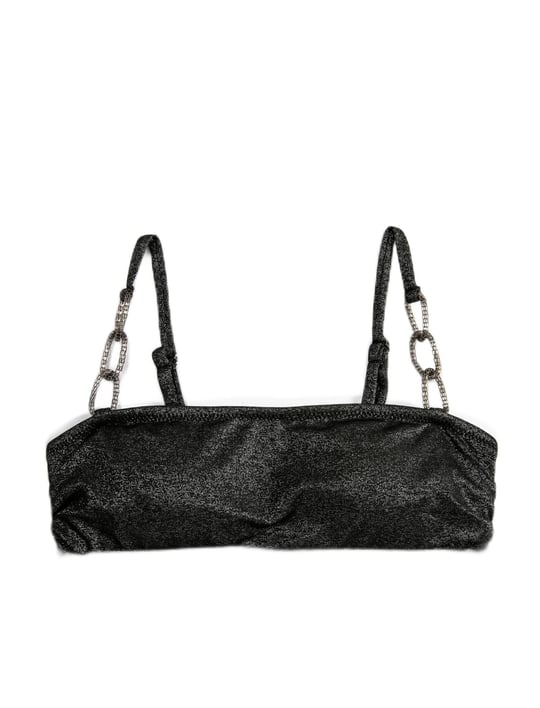 Simli Bikini Üstü Metal Aksesuar Detaylı Askılı Kaplı