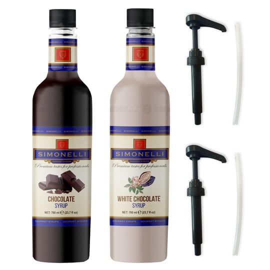 SIMONELLI CHOCOLATE Kahve ve Kokteyl Şurubu Çikolata Aromalı + Beyaz Çikolata Aromalı 700 ml + 2 ADET POMPA