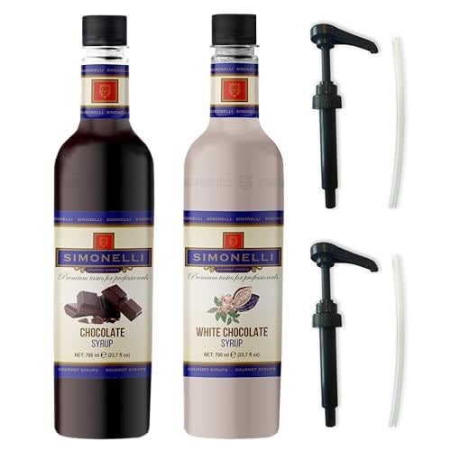 SIMONELLI CHOCOLATE Kahve ve Kokteyl Şurubu Çikolata Aromalı + Beyaz Çikolata Aromalı 700 ml + 2 ADET POMPA