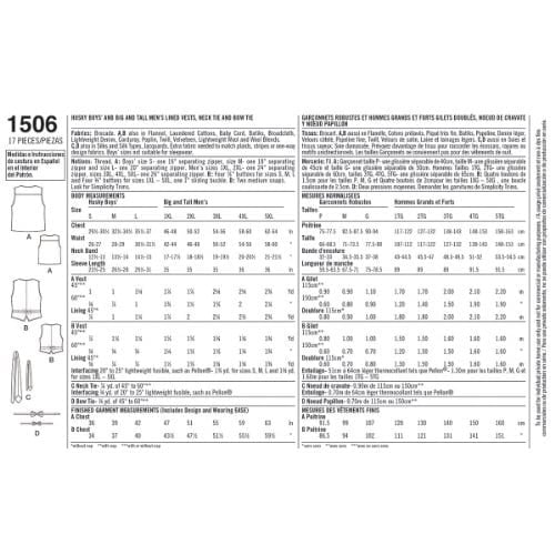 Simplicity Simplcity Dikiş Deseni 1506: Husky Erkek Çocuk ve Büyük ve Uzun Erkek Yelekleri, Beden A, A (S-L / 1XL-5XL), Beyaz