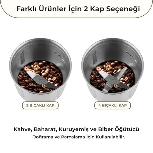 Sinbo SCM-2982 Elektrikli Kahve ve Baharat Öğütücü, 2 Öğütme Hazneli Baharat Değirmeni