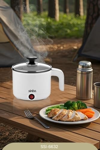 Sinbo SCO-5043 Çok Fonksiyonlu Buharlı Pişirici, 1 Litre, 400W, Cam Kapaklı, Buharda Sebze Pilav Makarna ve Yumurta Pişirme Özellikli Mini Elektrikli Pişirici