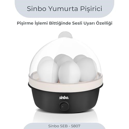 Sinbo SEB-5807 Yumurta Haşlama Makinesi, 7 Yumurtalık Elektrikli Yumurta Pişirici, 350 W, Otomatik Kapanma, Sesli Uyarı, Şeffaf Kapak