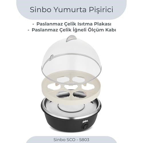 Sinbo SEB-5807 Yumurta Haşlama Makinesi, 7 Yumurtalık Elektrikli Yumurta Pişirici, 350 W, Otomatik Kapanma, Sesli Uyarı, Şeffaf Kapak