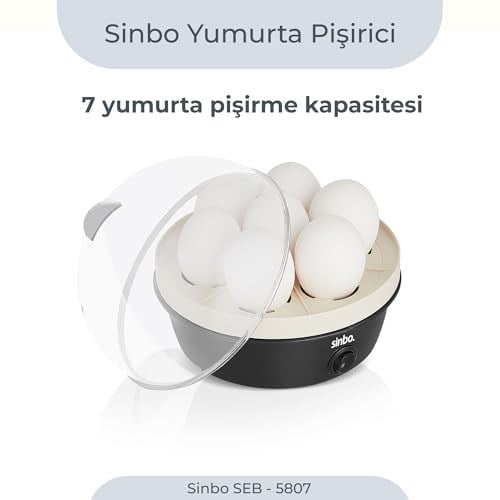 Sinbo SEB-5807 Yumurta Haşlama Makinesi, 7 Yumurtalık Elektrikli Yumurta Pişirici, 350 W, Otomatik Kapanma, Sesli Uyarı, Şeffaf Kapak