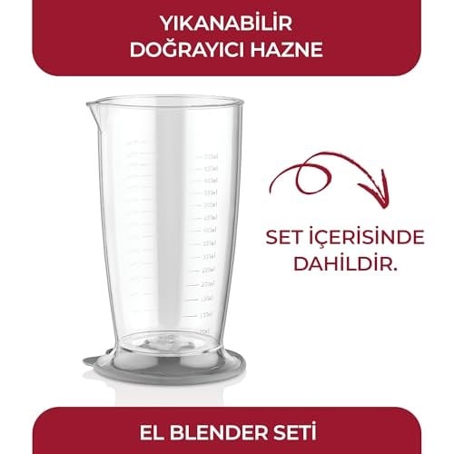 Sinbo SHB-3102 El Blenderi Çubuk Blender, Paslanmaz Çelik Uç, Ölçü Kabı Dahil, Çorba Sos Püre Smoothie Hazırlama, Ergonomik Tutuş, Beyaz