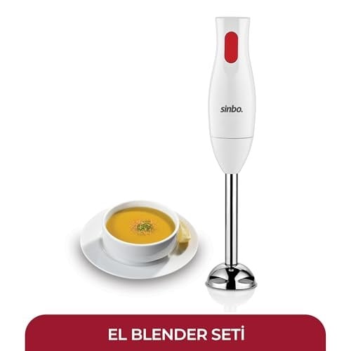 Sinbo SHB-3102 El Blenderi Çubuk Blender, Paslanmaz Çelik Uç, Ölçü Kabı Dahil, Çorba Sos Püre Smoothie Hazırlama, Ergonomik Tutuş, Beyaz