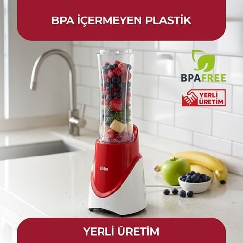 Sinbo SHB-7508 Kırmızı Shake Take One | 300W Taşınabilir Smoothie Blender | 570 ml Spor Şişe - Çelik Bıçaklı Karıştırıcı