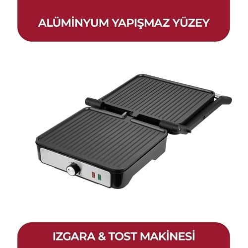 Sinbo SSM-2590 Inox Izgara ve Tost Makinesi, 2000 W, 180° Açılabilir Gövde, Alüminyum Plaka, 6 Dilim Kapasite