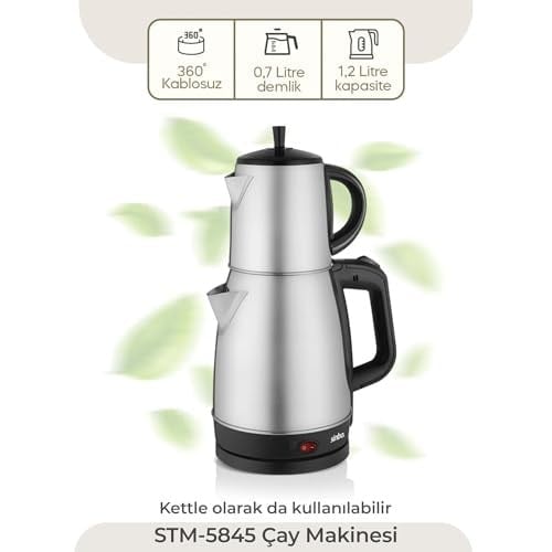 Sinbo STM-5845 Çelik Elektrikli Çay Makinesi Inox Çaycı 2-in-1 Demlik Su Isıtıcı 1600W Otomatik Kapama