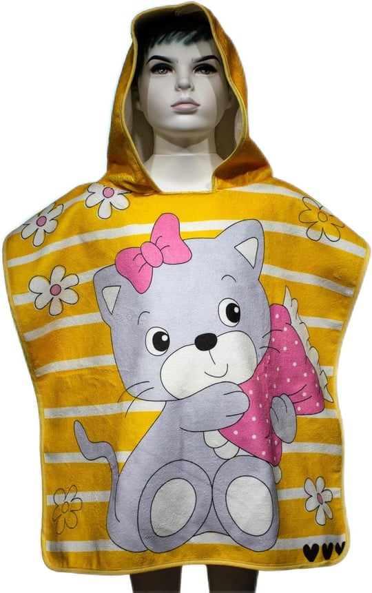 Şirin Kedi Desenli Çocuk Panço & Çocuk Bornoz Panço & Çocuk Plaj Havlu 4-6 YAŞ