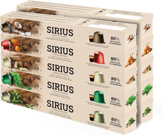 Sirius Premium Aromalı Kapsül Kahve 10lu Set (2xKaramel-2xVanilya-2xÇikolata-2xFındık-2xPortakal)