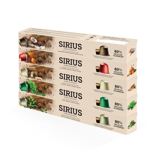 Sirius Premium Aromalı Kapsül Kahve 5li Set (Kakule-Nane-Zencefil-Bal Kabağı-Hindistan Cevizi)