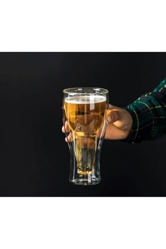Şişe Tasarımlı Çift Cidarlı Cam Bardak, Bira Meşrubat 350 Ml