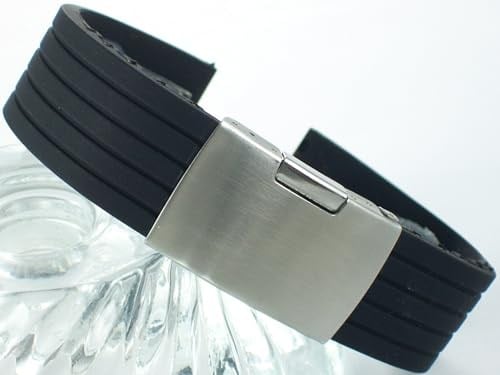 Siyah 1. Kalite Klipsli Kauçuk Silikon Saat Kordonu 20mm 22mm 24mm Akıllı Pimli Saat Kayışı