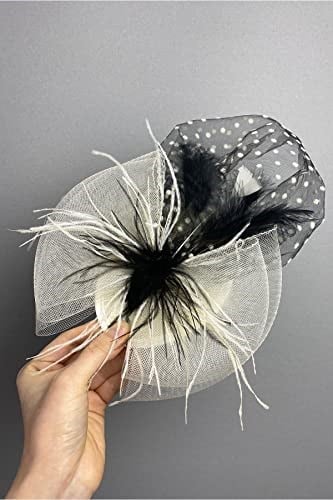 Siyah Beyaz Puantiyeli Vualet Parti Ve Nikah Şapkası