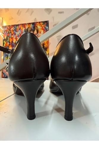 SİYAH DERİ T MODEL LATİN-SALSA-TANGO DANS VE SALON AYAKKABISI 7 CM 11 PONT KADEH MODEL KAPALI TOPUK