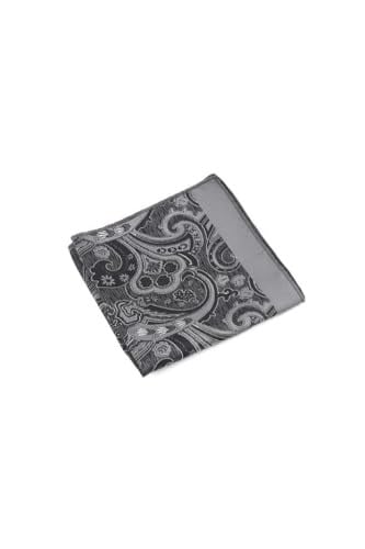 Siyah Gri Şal Motif Desen Kravat Mendil Set