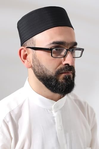 Siyah Kapitone Nalı Şerif Nakışlı Kalıp Namaz Takkesi