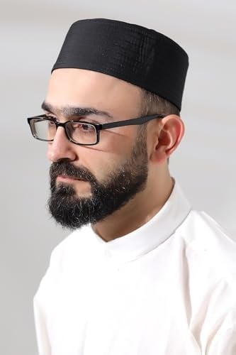 Siyah Kapitone Nalı Şerif Nakışlı Kalıp Namaz Takkesi